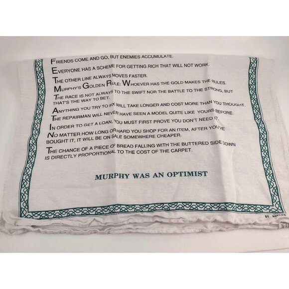 Murphys Law Cotton Tea Towel Poplar 29"x 18" White Green Celtic Humor Funny - Picture 2 of 6